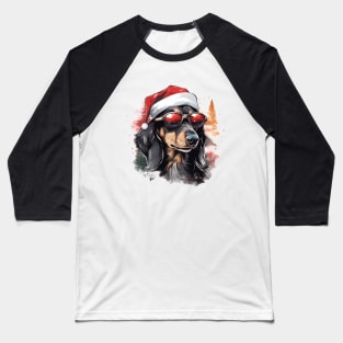 Magical Christmas badger dog in the snow: cute four-legged friend with festive hat Baseball T-Shirt
